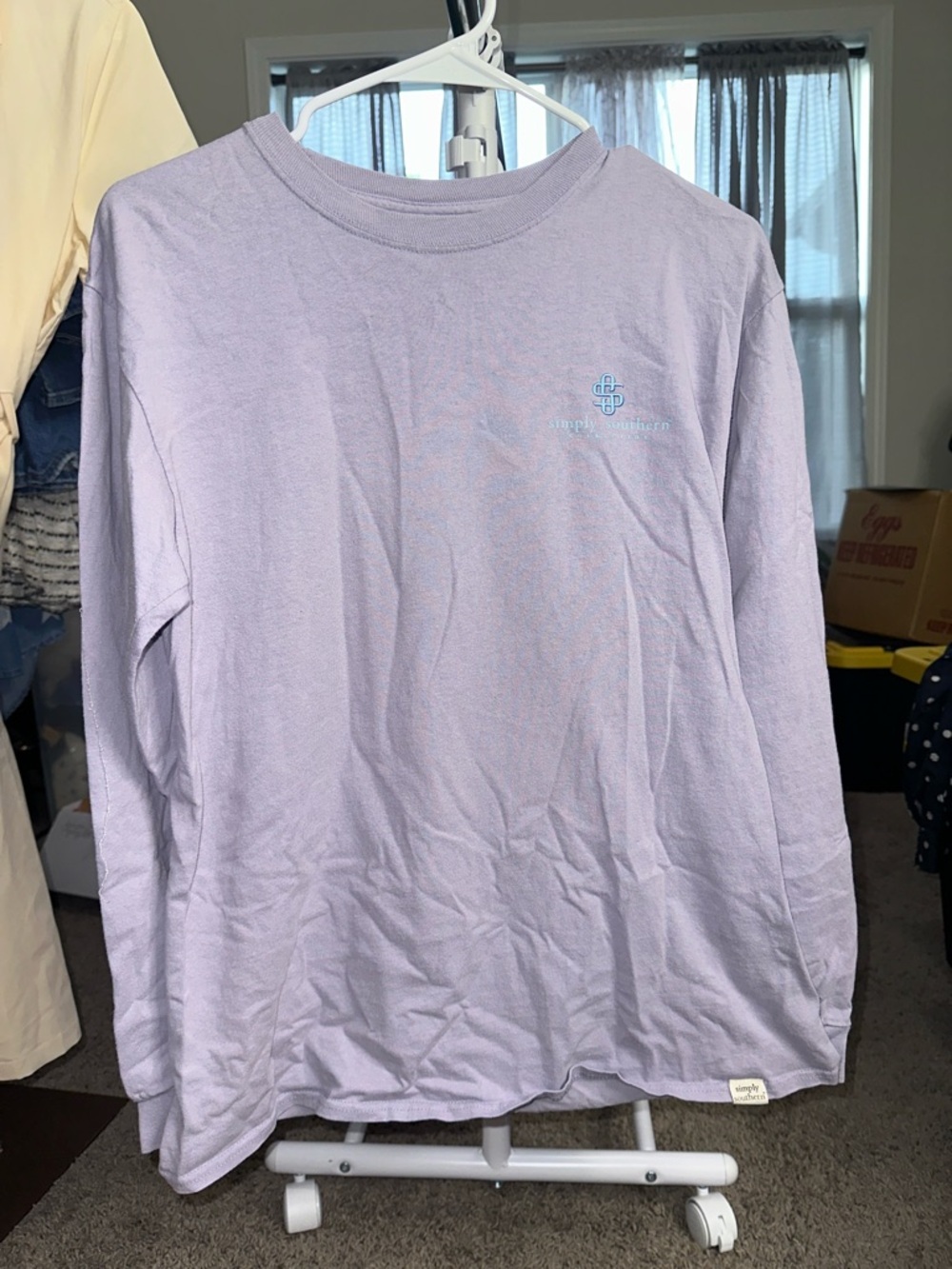 Simply Southern Men’s Long Sleeve Tee - Lavender with Blue Logo